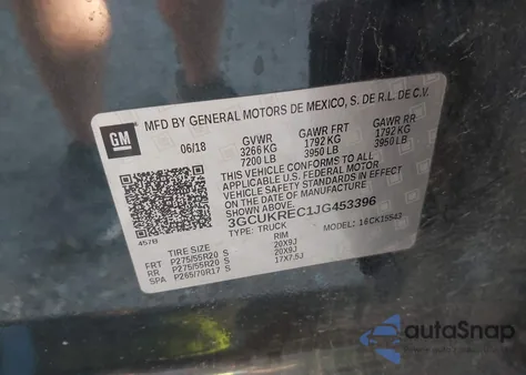 2018 Chevrolet Silverado 1500 2Lt from USA, damaged, VIN 3GCUKREC1JG453396